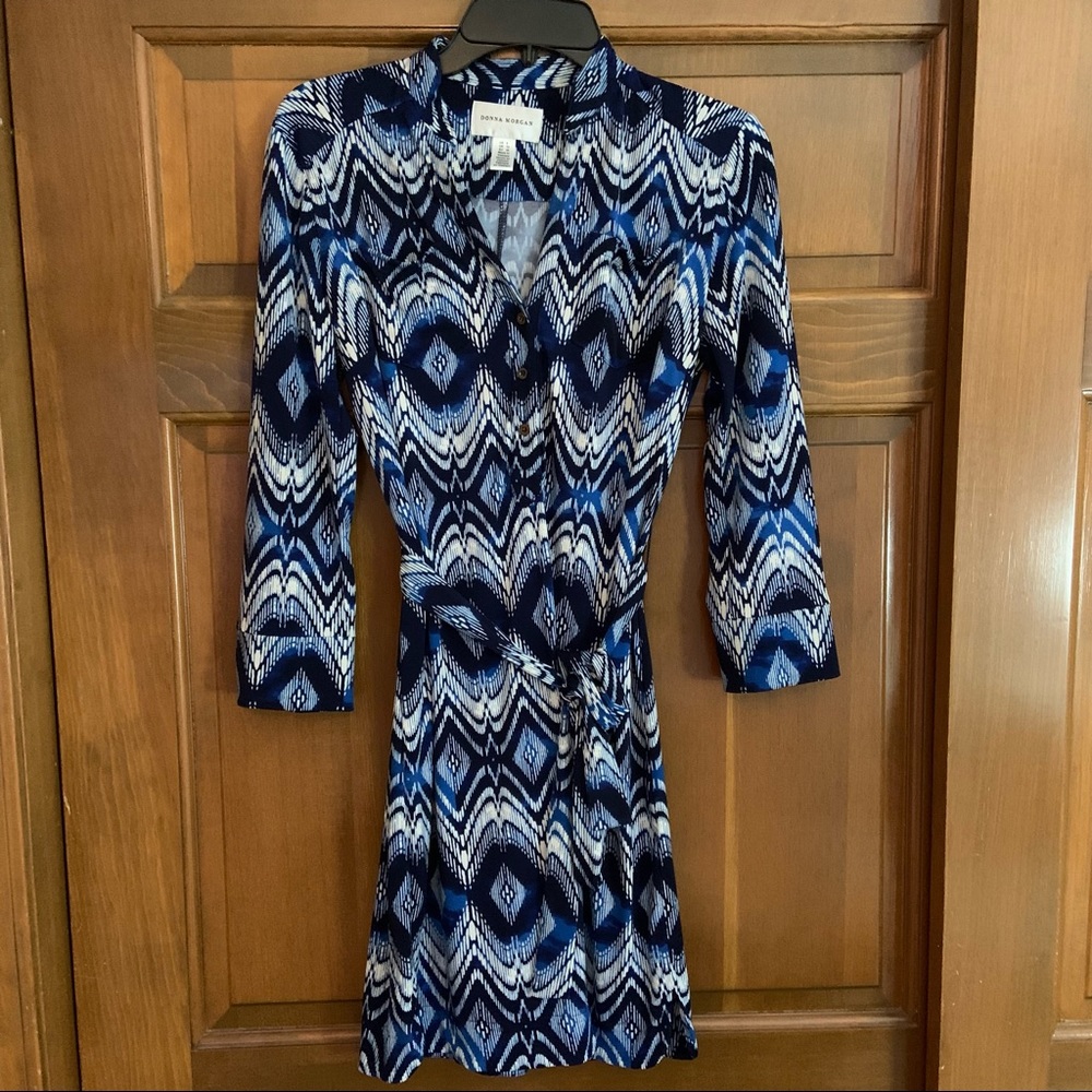 Donna Morgan blue diamond tie knot dress